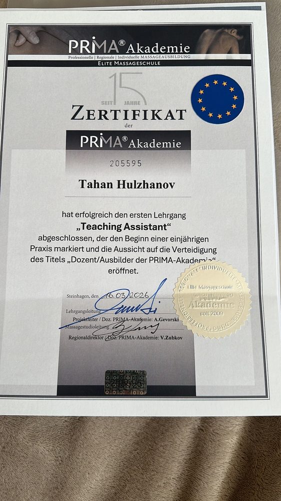 Zertifikat der PRIMA Akademie, Deutschland, 2026